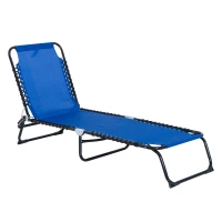 Outsunny Folding Sun Lounger 2m with 3 Positions Adjustable Backrest 600 D Texteline for Camping Hiking Picnic Blue(m-1)