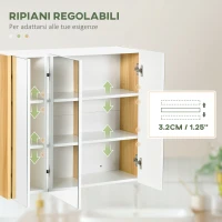 kleankin Armadietto Specchiera Bagno a 3 Ante con Mensole Regolabili, 68x22x60cm, Bianco(m-6)