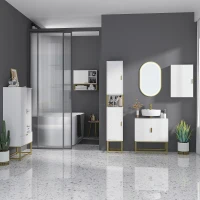 Kleankin Armoire murale de salle de bain avec niches placard étagère réglable en panneaux de particules - blanc doré(m-2)