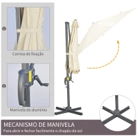 Outsunny Chapéu de Sol Excêntrico com Rotação 360° Inclinação e Manivela Varanda Ø293x248cm Bege(m-6)