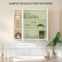 kleankin Armadietto Specchiera Bagno a 3 Ante con Mensole Regolabili, 68x22x60cm, Bianco(m-4)