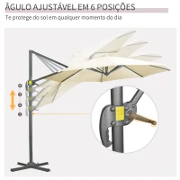 Outsunny Chapéu de Sol Excêntrico com Rotação 360° Inclinação e Manivela Varanda Ø293x248cm Bege(m-5)