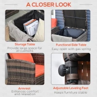 Outsunny 6 PCS Patio Rattan Wicker Sofa Set Conversation Furniture w/ Storage & Cushion(m-6)