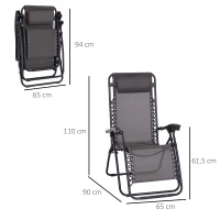 Outsunny Outdoor Zero Gravity Chair w/ Head Pillow for Patio Decking Gardens Camping Grey(m-3)