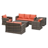 Outsunny 6 PCS Patio Rattan Wicker Sofa Set Conversation Furniture w/ Storage & Cushion(m-1)
