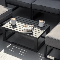 Outsunny Garden Daybed, 6 Piece Outdoor Sectional Sofa Set, Aluminum Patio Conversation Furniture Set with Coffee Table, Footstool and Cushions, Grey(m-9)