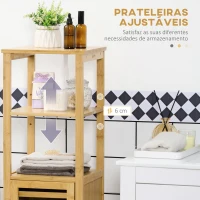 kleankin Armário Auxiliar Casa de Banho de Bambu com 2 Prateleiras Abertas e Porta de Ripas para Duche 32,9x29,9x120 cm Madeira(m-5)