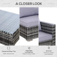 Outsunny 4 PCs Rattan Garden Furniture Sets Wicker Patio Conservatory Dining Set with Corner Sofa Loveseat Coffee Table Cushions for Balcony Backyard Pool, Grey(m-6)