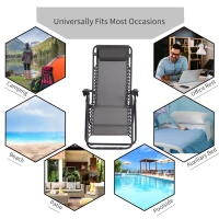 Outsunny Outdoor Zero Gravity Chair w/ Head Pillow for Patio Decking Gardens Camping Grey(m-4)