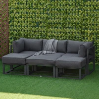 Outsunny Garden Daybed, 6 Piece Outdoor Sectional Sofa Set, Aluminum Patio Conversation Furniture Set with Coffee Table, Footstool and Cushions, Grey(m-13)