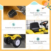 HOMCOM Trator a Pedal para Crianças acima de 3 Anos Trator Escavadora Infantil com Pá Dianteira 114x41x52 cm Amarelo e Preto(m-5)