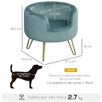 PawHut Cuccia di Design per Gatti o Cani fino 4kg in Metallo Oro e Velluto Verde Petrolio, 41.5x41.5x36.5cm(m-3)