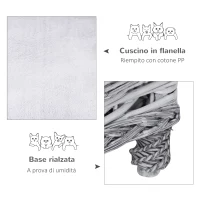 PawHut Cuccia per Animali Domestici Forma Chaise Longue in Vimini Grigio Cuscino in Pile 69x42x33cm(m-5)