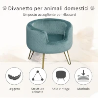 PawHut Cuccia di Design per Gatti o Cani fino 4kg in Metallo Oro e Velluto Verde Petrolio, 41.5x41.5x36.5cm(m-4)