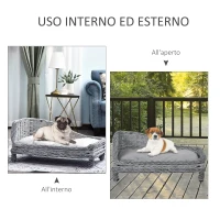 PawHut Cuccia per Animali Domestici Forma Chaise Longue in Vimini Grigio Cuscino in Pile 69x42x33cm(m-6)