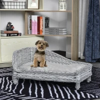 PawHut Cuccia per Animali Domestici Forma Chaise Longue in Vimini Grigio Cuscino in Pile 69x42x33cm(m-2)