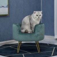 PawHut Cuccia di Design per Gatti o Cani fino 4kg in Metallo Oro e Velluto Verde Petrolio, 41.5x41.5x36.5cm(m-2)
