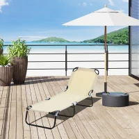 Outsunny Portable Outdoor Sun Lounger, Lightweight Folding Chaise Lounge Chair w/ 5-Position Adjustable Backrest for Beach, Poolside and Patio, Beige(m-2)