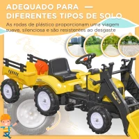 HOMCOM Trator a Pedais para Crianças acima de 3 Anos Trator Infantil com Reboque e Pá Escavadora 167x41x52 cm Amarelo e Preto(m-6)