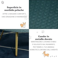 PawHut Cuccia di Design per Gatti o Cani fino 4kg in Metallo Oro e Velluto Verde Petrolio, 41.5x41.5x36.5cm(m-6)