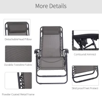 Outsunny Outdoor Zero Gravity Chair w/ Head Pillow for Patio Decking Gardens Camping Grey(m-5)
