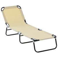 Outsunny Portable Outdoor Sun Lounger, Lightweight Folding Chaise Lounge Chair w/ 5-Position Adjustable Backrest for Beach, Poolside and Patio, Beige(m-1)