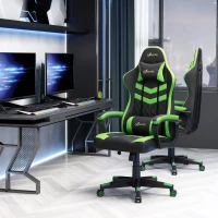 Vinsetto Silla Gaming Altura Regulable Basculante con Reposacabezas Cojín Lumbar 61x70x121-129 cm Verde(m-2)