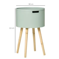 HOMCOM Mesa Auxiliar de Salón Moderna Mesita de Noche con Tapa Extraíble Espacio de Almacenamiento y Patas de Madera para Dormitorio Sofá Esquina Ø38x63 cm Verde(m-3)