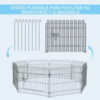 PawHut Parque de Juegos para Perros 8 Paneles 71x61 cm Plegables Jaula Metálica para Mascotas con Puerta para Jardín Patio Exterior Negro(m-4)