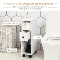 kleankin Armario de Baño con Ruedas Mueble Auxiliar para Baño con Estante Abierto Puerta y Cajón 18x30x68,5 cm Blanco(m-4)