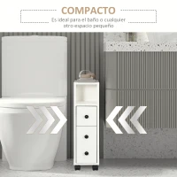 kleankin Armario de Baño con Ruedas Mueble Auxiliar para Baño con Estante Abierto Puerta y Cajón 18x30x68,5 cm Blanco(m-6)