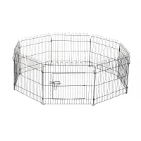 PawHut Parque de Juegos para Perros 8 Paneles 71x61 cm Plegables Jaula Metálica para Mascotas con Puerta para Jardín Patio Exterior Negro(m-1)