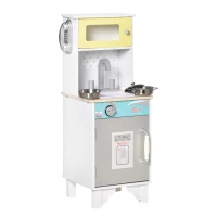 HOMCOM Cocina de Juguete de Madera para Niños de +3 Años Cocinita Infantil con Accesorios Teléfono Simulado Dispensador de Agua y Armarios 32x30x79 cm Blanco(m-1)