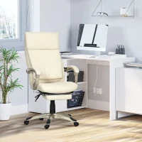 Vinsetto Silla de Oficina Ergonómica y Reclinable con Reposapiés Retráctil para Oficina Estudio 60,5x67x111-121cm Blanco(m-2)