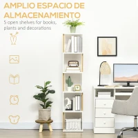 HOMCOM Estantería Librería en Forma S Estantería para Libros con 5 Estantes para Salón Oficina 33x28x161 cm Blanco(m-5)