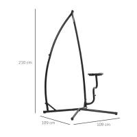 Outsunny Soporte para Silla Colgante 190 cm Sostén para Columpio con Mesita Lateral Carga Máx. 120 kg Estructura de Metal para Patio Jardín Negro(m-3)