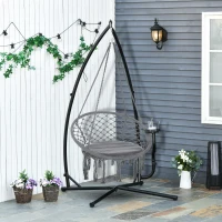 Outsunny Soporte para Silla Colgante 190 cm Sostén para Columpio con Mesita Lateral Carga Máx. 120 kg Estructura de Metal para Patio Jardín Negro(m-2)
