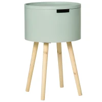 HOMCOM Mesa Auxiliar de Salón Moderna Mesita de Noche con Tapa Extraíble Espacio de Almacenamiento y Patas de Madera para Dormitorio Sofá Esquina Ø38x63 cm Verde(m-1)