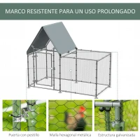 PawHut Gallinero de Exterior Grande 2x1,05x1,72 m con Tejado de Tela Oxford Jaula de Acero Galvanizado para Gallinas Conejos Aves de Corral con Cerradura Plata(m-5)