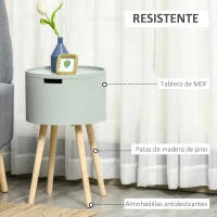 HOMCOM Mesa Auxiliar de Salón Moderna Mesita de Noche con Tapa Extraíble Espacio de Almacenamiento y Patas de Madera para Dormitorio Sofá Esquina Ø38x63 cm Verde(m-6)