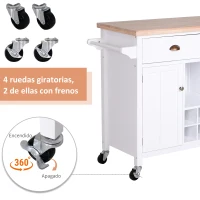 HOMCOM Carrito Auxiliar de Cocina con Ruedas Isla de Cocina Multiusos con Cajones Botellero Armarios Cerrados y Estante Cajón Blanco 113x45x89cm(m-6)