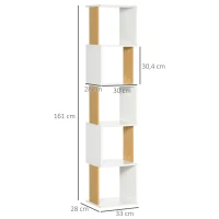 HOMCOM Estantería Librería en Forma S Estantería para Libros con 5 Estantes para Salón Oficina 33x28x161 cm Blanco(m-3)