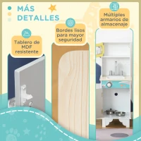 HOMCOM Cocina de Juguete de Madera para Niños de +3 Años Cocinita Infantil con Accesorios Teléfono Simulado Dispensador de Agua y Armarios 32x30x79 cm Blanco(m-6)
