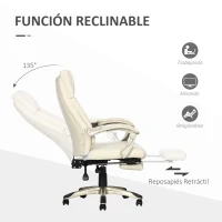Vinsetto Silla de Oficina Ergonómica y Reclinable con Reposapiés Retráctil para Oficina Estudio 60,5x67x111-121cm Blanco(m-5)