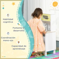 HOMCOM Cocina de Juguete de Madera para Niños de +3 Años Cocinita Infantil con Accesorios Teléfono Simulado Dispensador de Agua y Armarios 32x30x79 cm Blanco(m-4)