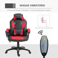 HOMCOM Sillón Giratorio Ejecutiva con 6 Puntos de Masaje y Calefacción 2 Almohadas y Mando a Distancia 68x69x108-117cm Rojo(m-4)