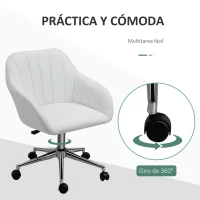 Vinsetto Silla de Oficina Ergonómica Silla de Escritorio Giratoria con Altura Ajustable Respaldo y Reposabrazos de Piel Sintética Carga 120 kg 60x59x79-89 cm Blanco(m-5)