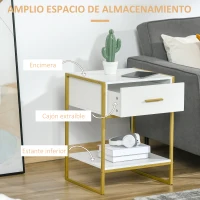 HOMCOM Mesita de Noche Mesa Auxiliar con Cajón y Estante de Almacenamiento para Dormitorio Salón Cama Oficina Estilo Moderno 45x40x60 cm Blanco(m-5)