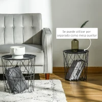 HOMCOM Juego de 3 Mesas Auxiliares Apilables Cestas de Metal con Bandeja Extraíble y Espacio de Almacenamiento Estilo Moderno para Salón Sofá Diámetro Ø43 Ø35 y Ø30 Gris(m-6)