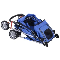 PawHut Hundewagen bis 10kg klappbar verstellbares Vordach 2 Becherhalter Bodenkorb Blau(m-8)